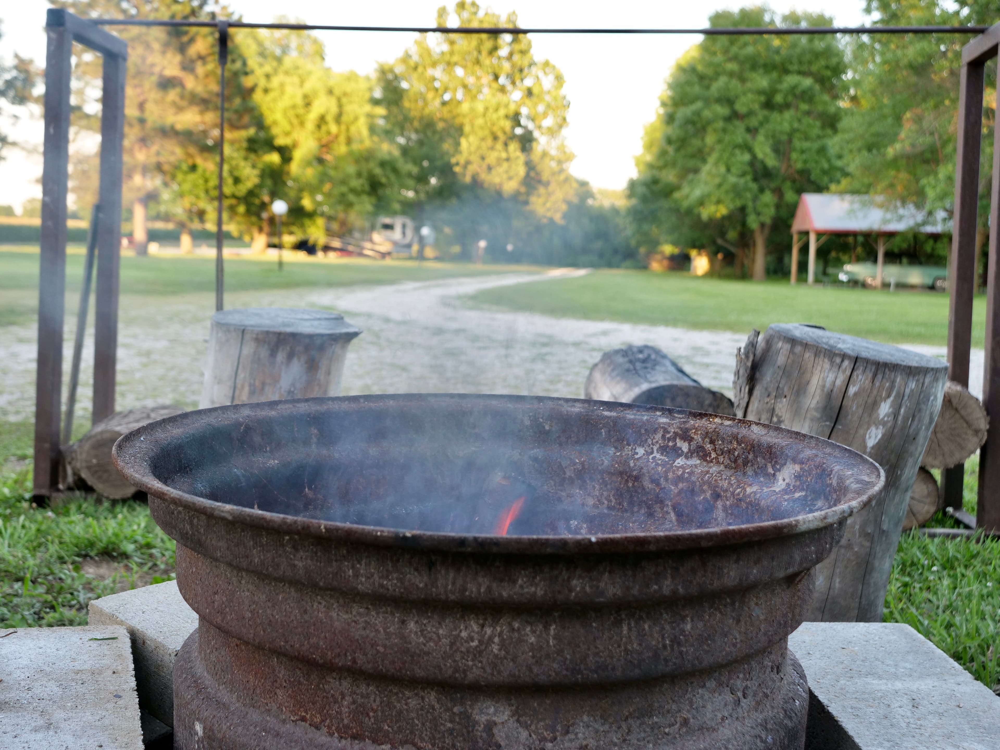 Background image showing campground scenery